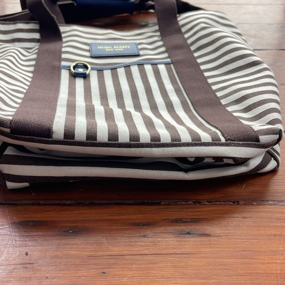 Henri Bendel Weekender striped canvas crossbody shoulder tote bag - Picture 4 of 7
